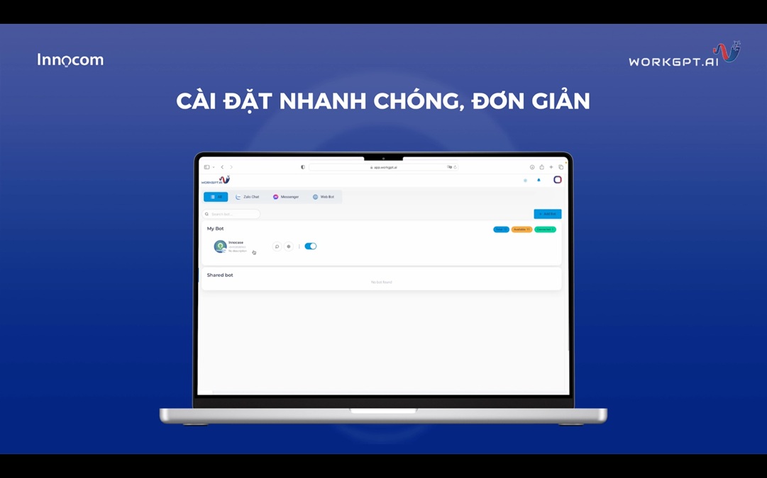 Giao diện quản lý WorkGPT Messenger Bot thân thiện 