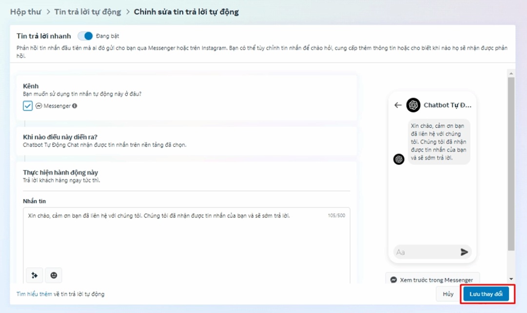 Nhấn vào nút “Lưu thay đổi” để hoàn tất cài đặt