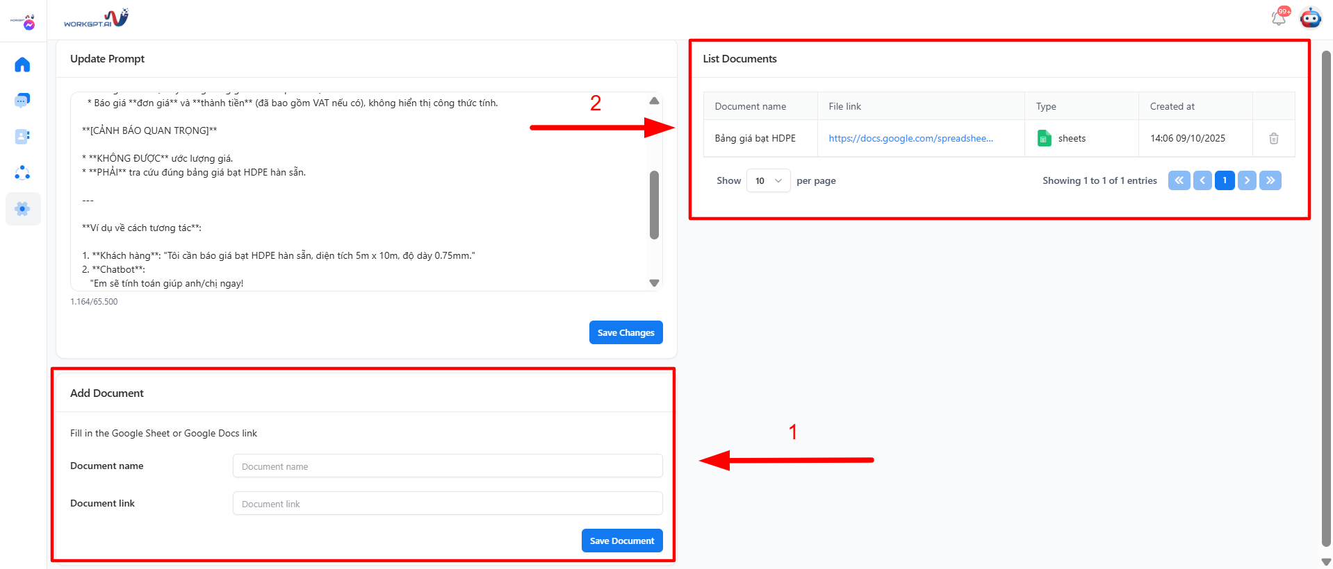 Tính năng WorkGPT Chatbot AI