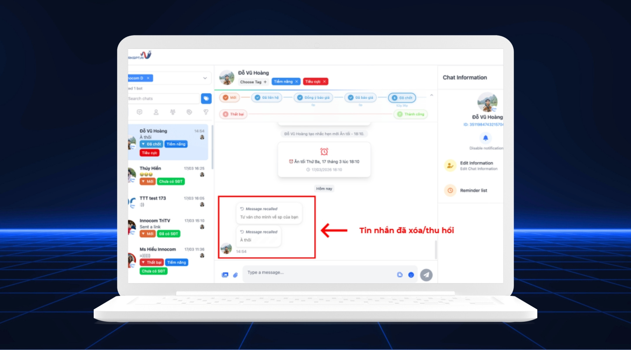 Quản lý toàn bộ tin nhắn đã xóa/thu hồi