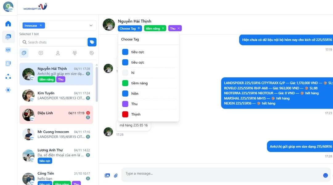 Tính năng quản lý tập trung tin nhắn zalo của sale
