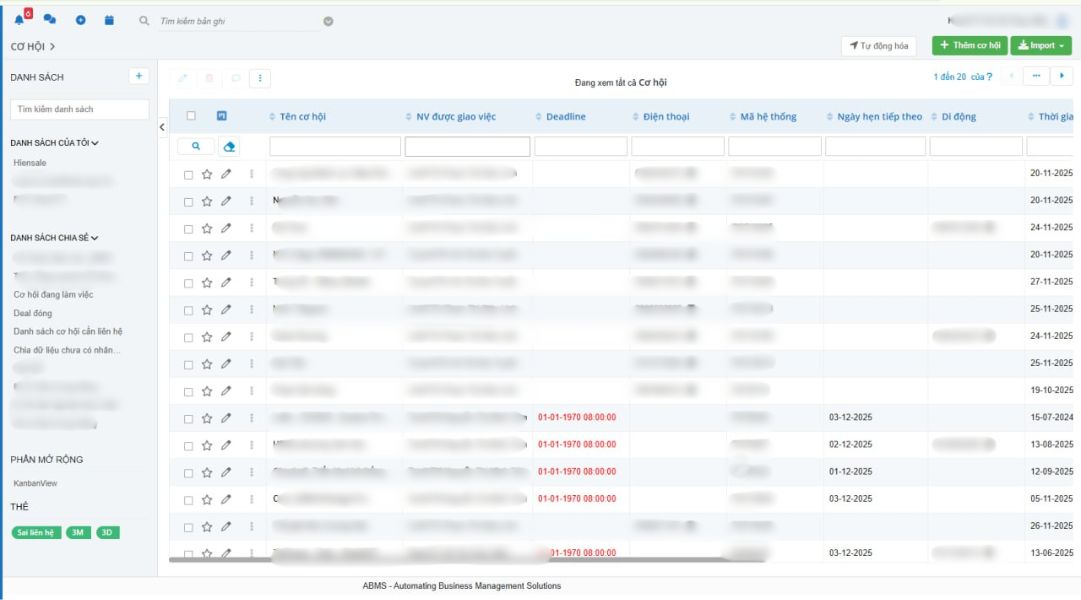 Quản lý thông tin khách hàng trên CRM