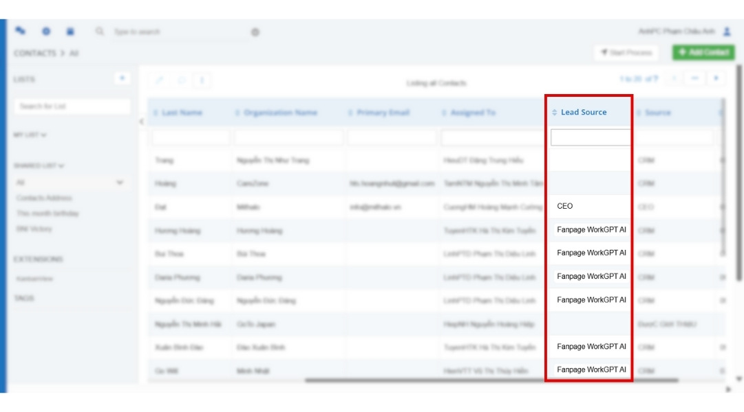 WorkGPT AI gom lead từ các kênh và lưu vào CRM