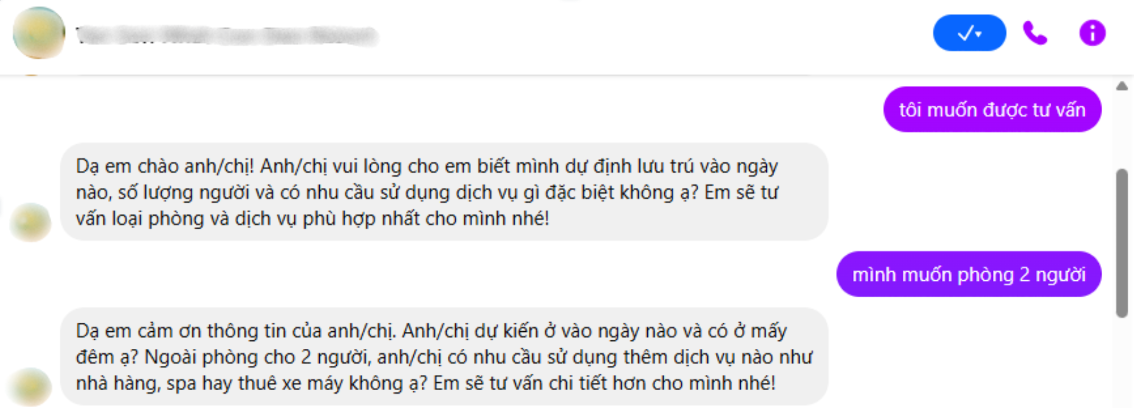 Chatbot hỏi nhu cầu của khách hàng