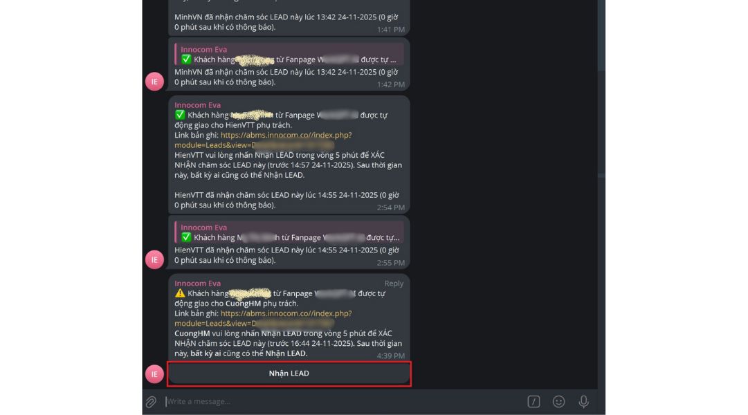 Chatbot AI thông báo lead qua Telegram