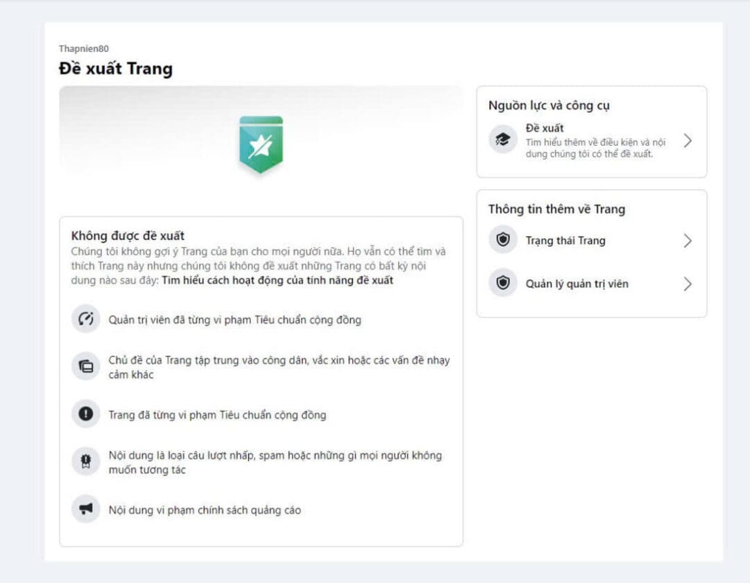 Fanpage bị dính gậy hạn chế đề xuất