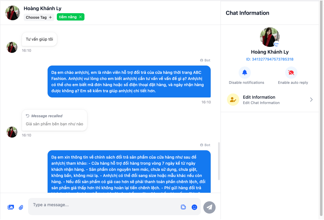 Theo dõi hội thoại