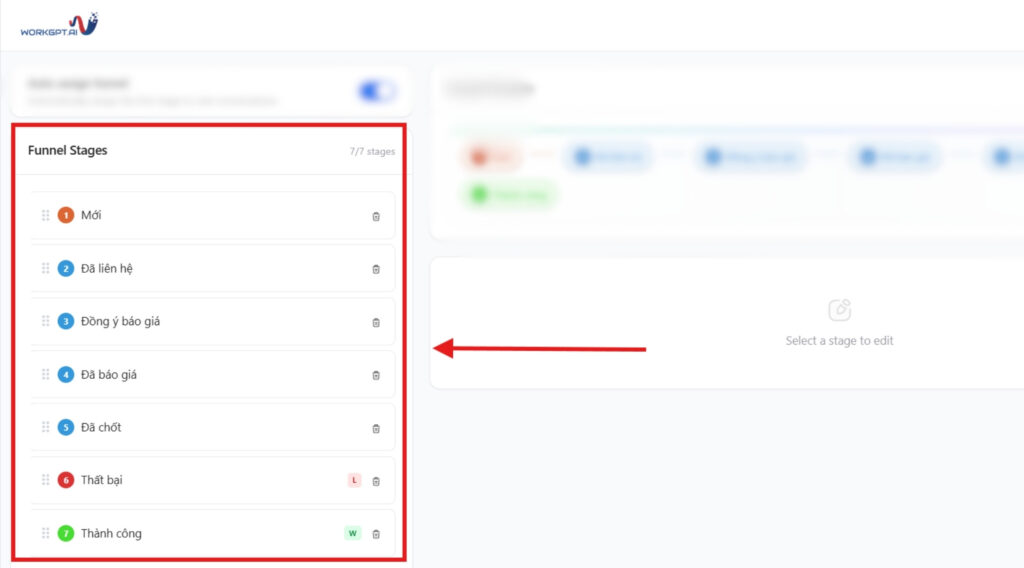 Đặt trạng thái phễu chuyển đổi