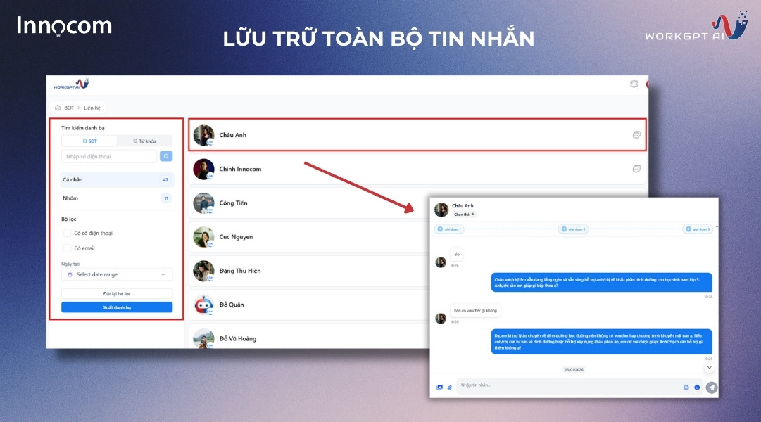 Lưu trữ toàn bộ tin nhắn khách hàng