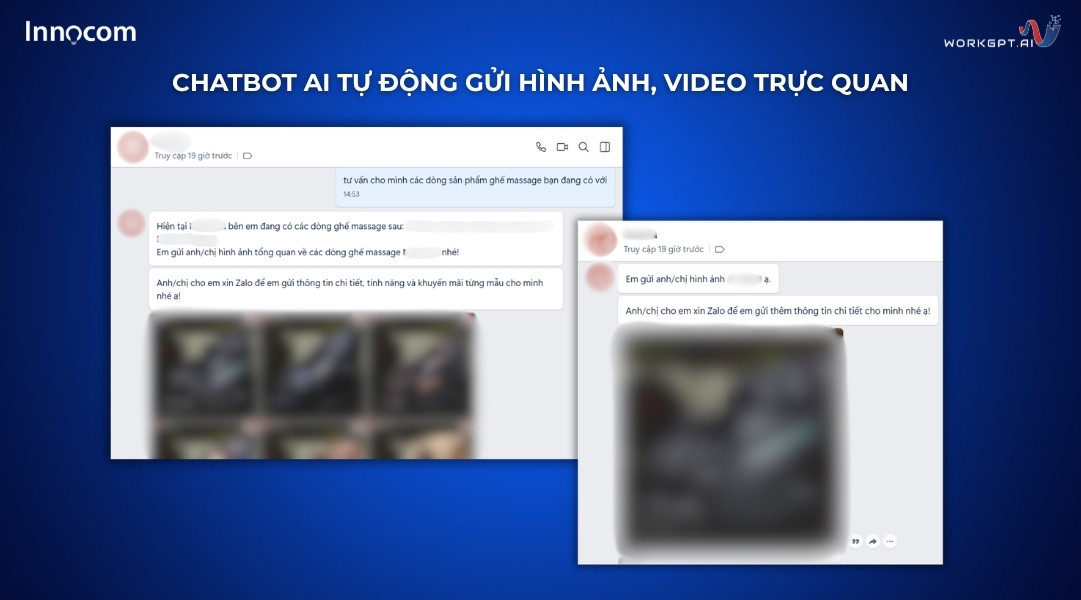 Ảnh chụp màn hình Chatbot AI tự động gửi hình ảnh, video