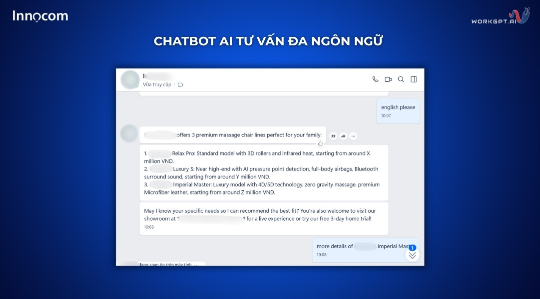 Ảnh chụp màn hình Chatbot AI tư vấn đa ngôn ngữ 