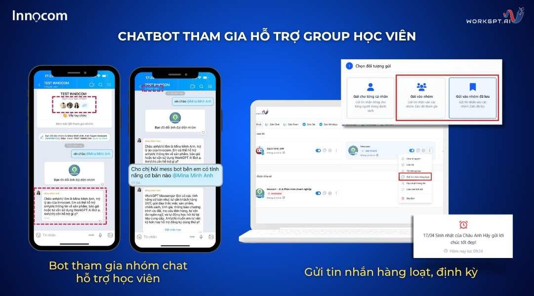 Chatbot tham gia hỗ trợ Group học viên