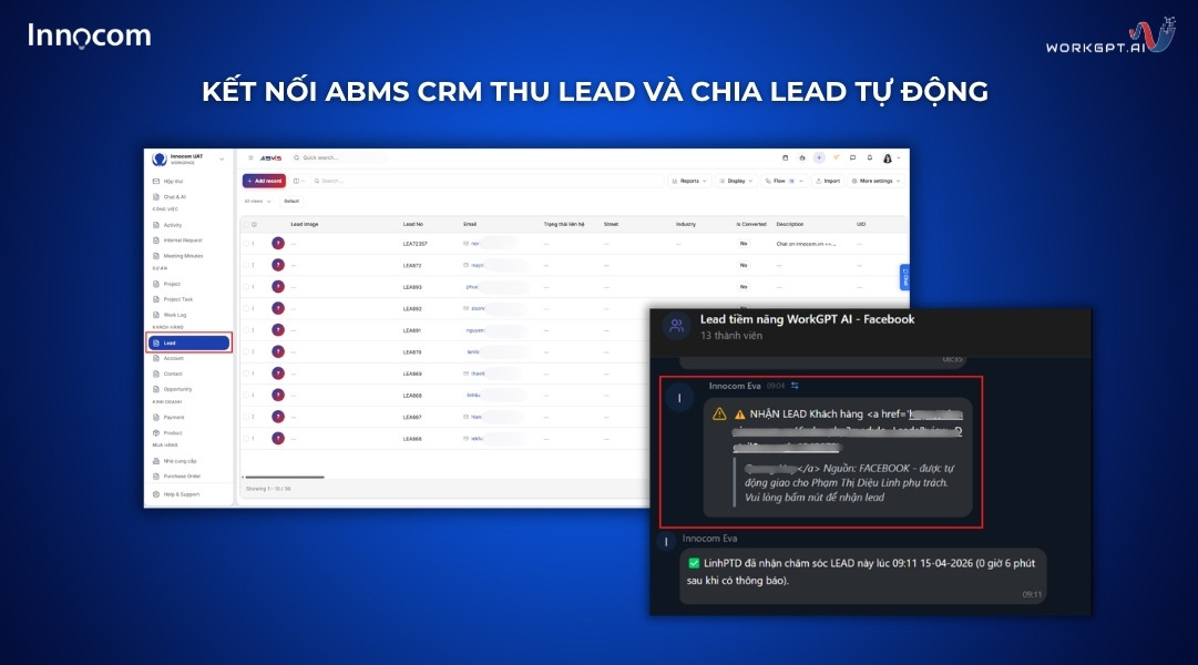 Ảnh chụp màn hình Kết nối ABMS CRM thu Lead và chia Lead tự động 