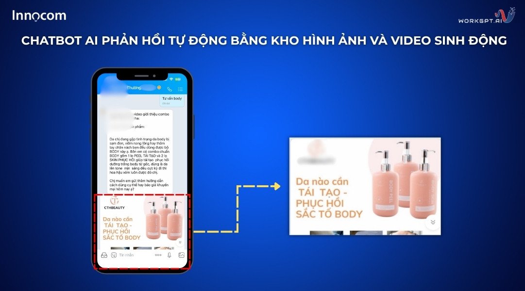 Ảnh chụp màn hình Chatbot AI gửi hình ảnh/video trực quan