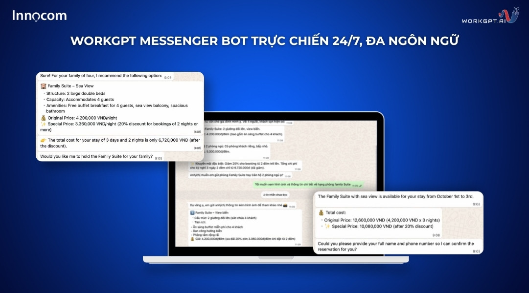 Ảnh chụp màn hình Chatbot trực chiến 24/7, đa ngôn ngữ