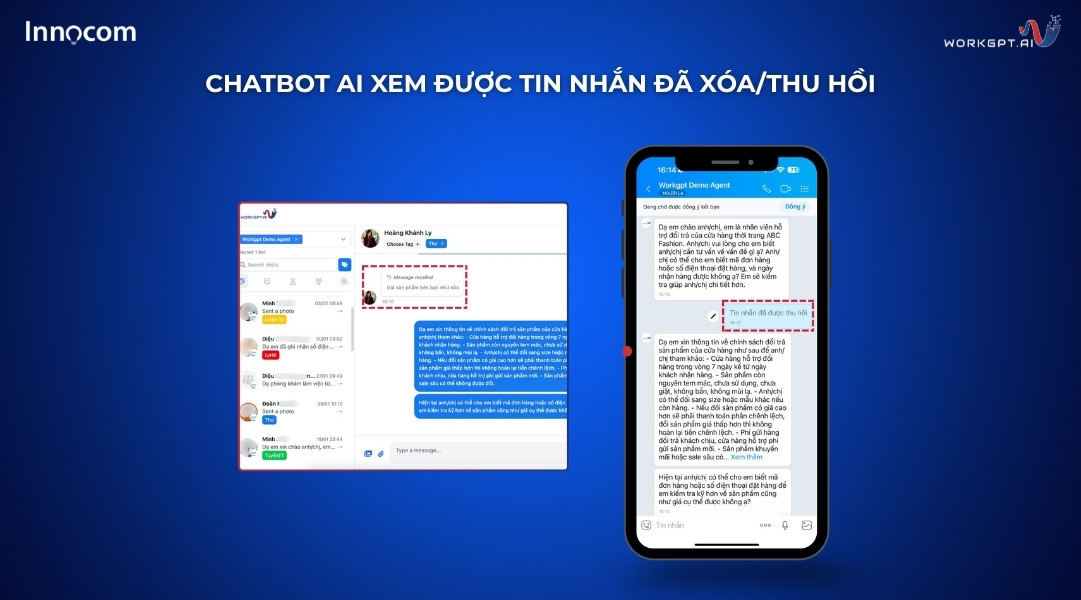 Ảnh chụp màn hình Chatbot AI xem được tin nhắn đã xóa/thu hồi