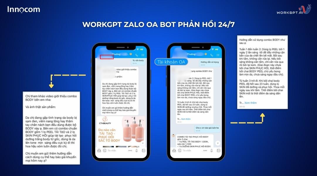 Ảnh chụp màn hình WorkGPT Zalo OA Bot phản hồi tự động 24/7