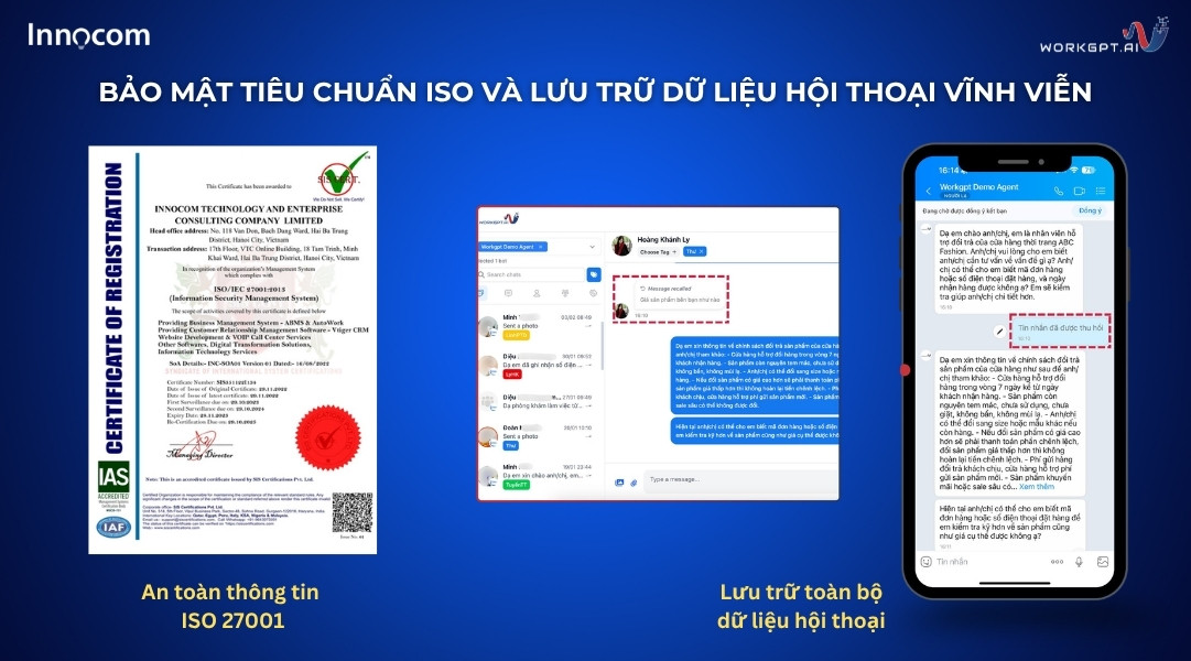 Ảnh chụp màn hình WorkGPT ZaloTeam lưu trữ toàn bộ dữ liệu hội thoại