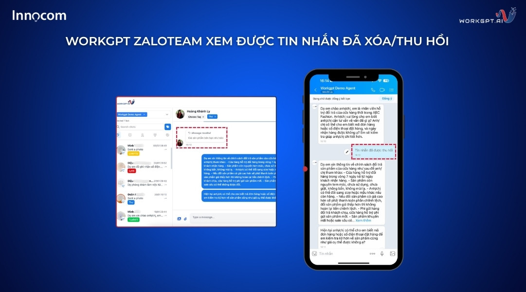 Ảnh chụp màn hình WorkGPT ZaloTeam xem được tin nhắn đã xóa/thu hồi