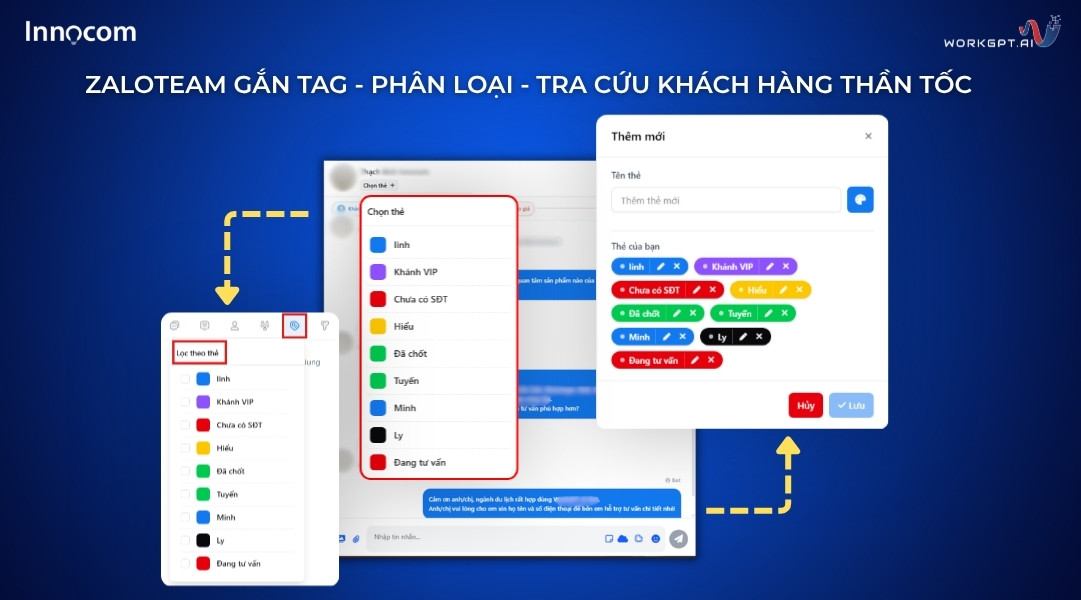 Ảnh chụp màn hình ZaloTeam gắn Tag - Phân loại - Tra cứu khách hàng thần tốc