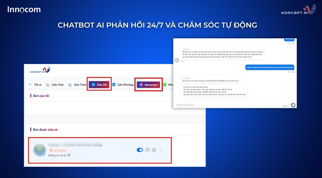 Chatbot AI phản hồi 24/7 và chăm sóc tự động