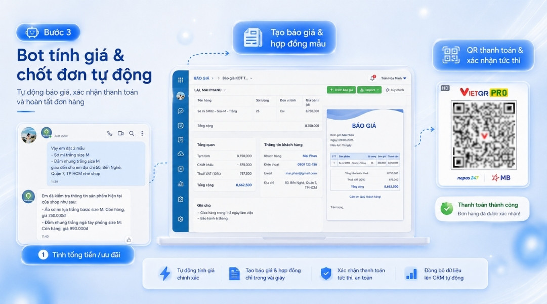 Chatbot tính giá và chốt đơn tự động