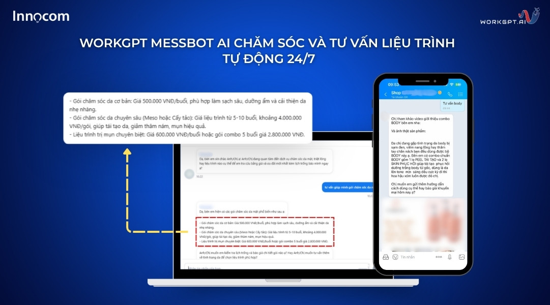 WorkGPT MessBot AI chăm sóc và tư vấn liệu trình tự động 24/7