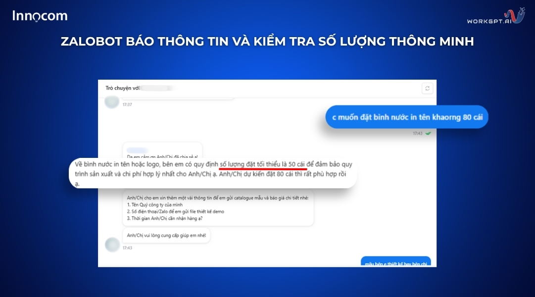 ZaloBot báo thông tin và kiểm tra số lượng thông minh