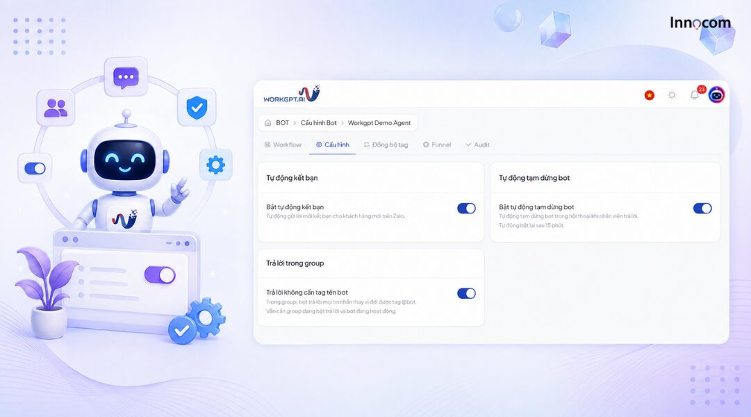 Tính năng bật/tắt bot tự động trả lời không cần tag