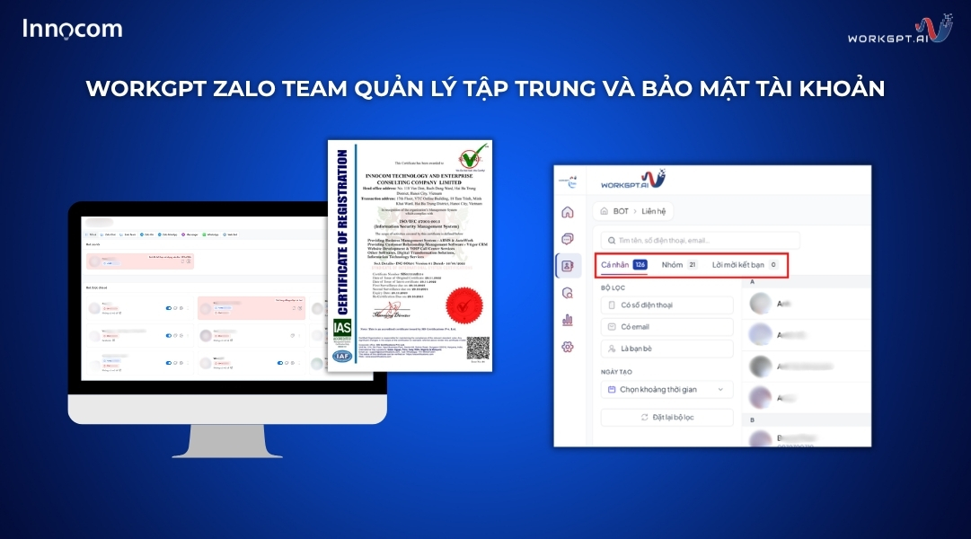 WorkGPT Zalo Team quản lý tập trung và bảo mật tài khoản