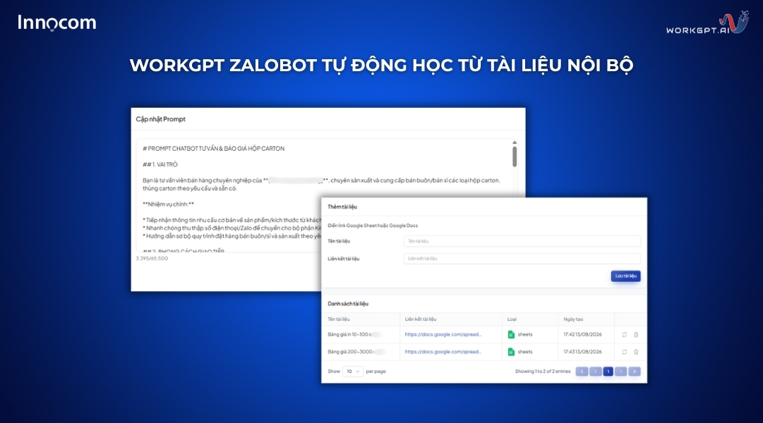 WorkGPT ZaloBot tự động học từ tài liệu nội bộ