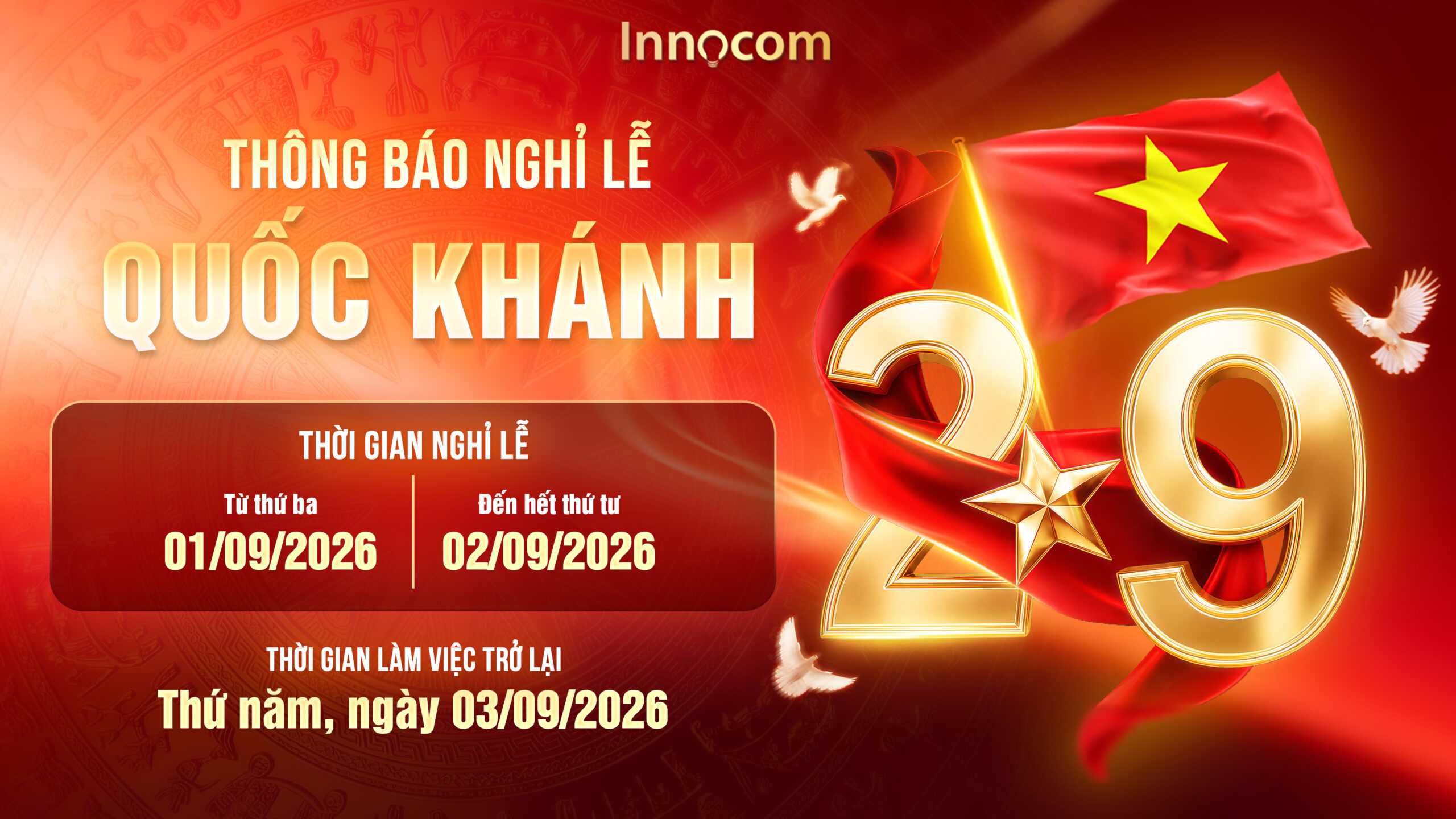 THÔNG BÁO NGHỈ LỄ QUỐC KHÁNH 2/9