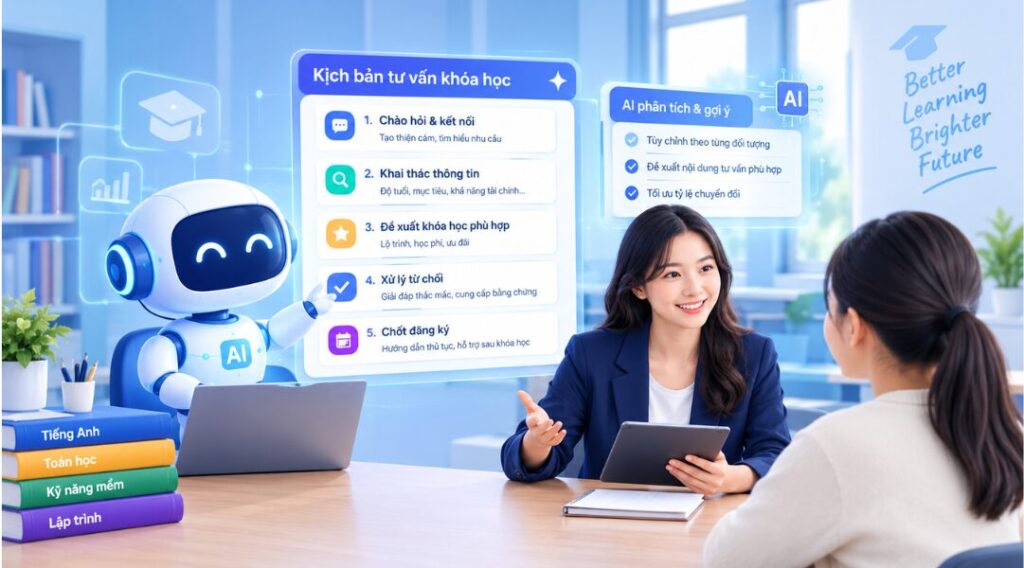 5 bước ứng dụng AI xây dựng kịch bản tư vấn khóa học cho trung tâm dạy học 