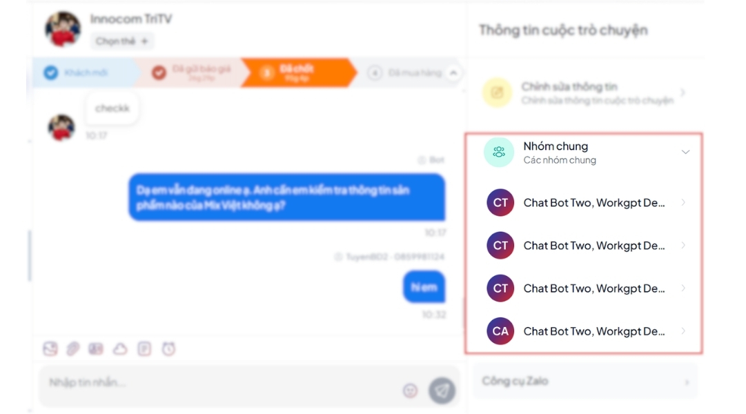 hiển thị nhóm chung của hội thoại