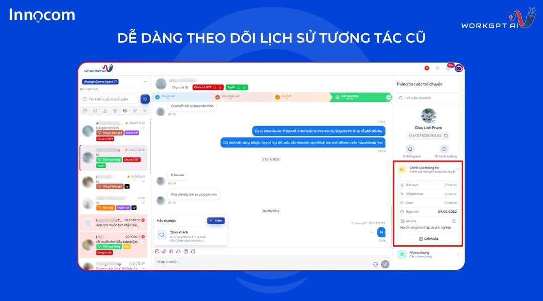 Dễ dàng theo dõi lịch sử tương tác