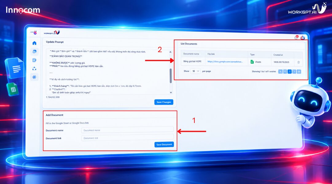 Tính năng học hỏi từ tài liệu của WorkGPT AI