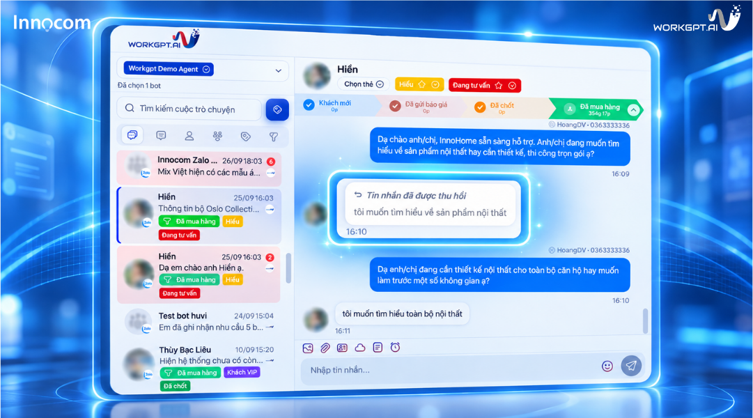 WorkGPT ZaloTeam giúp xem lại tin nhắn bị thu hồi